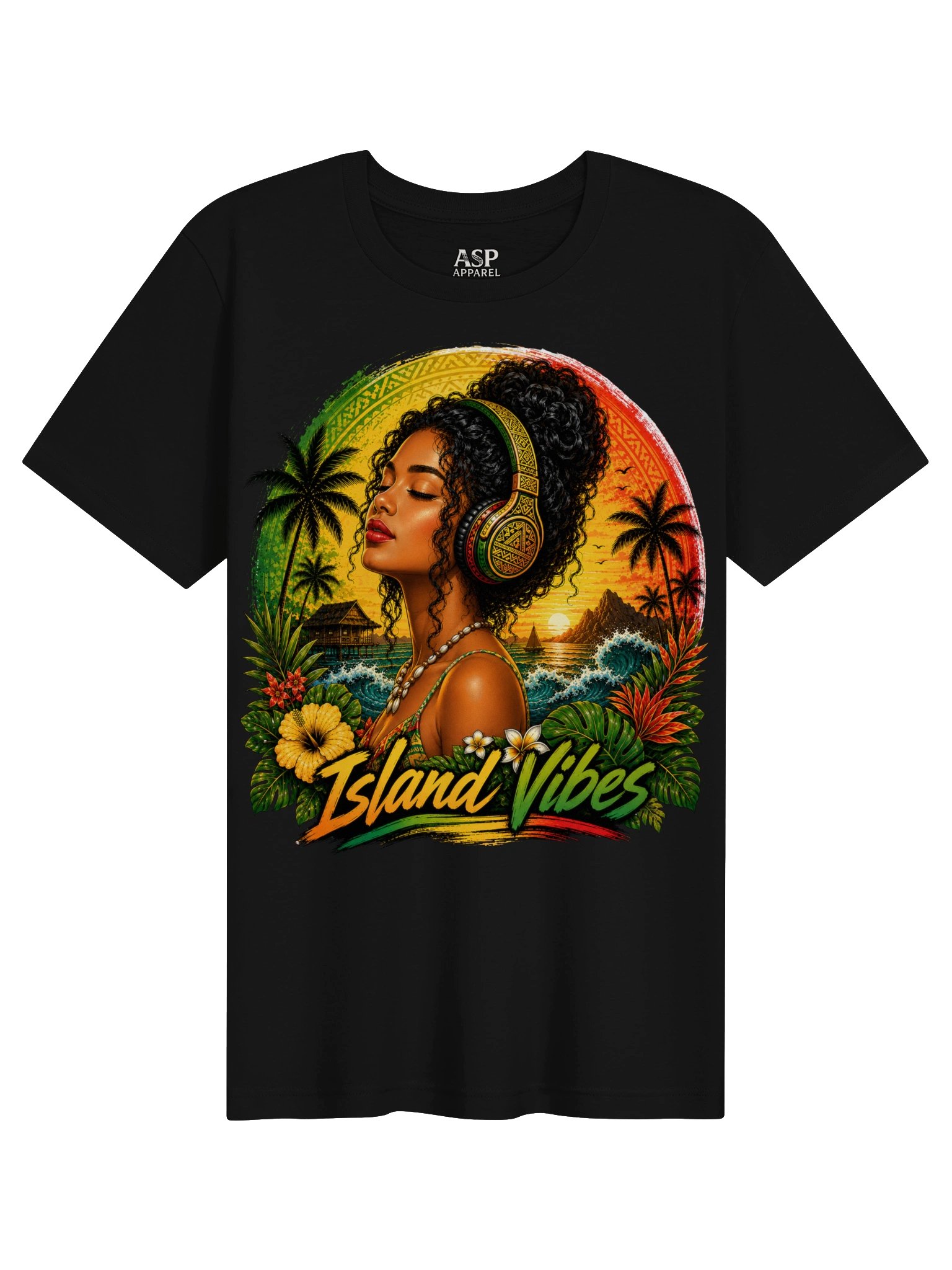 Island Vibes | Pacific Island Reggae Headphones T-Shirt product image (1)
