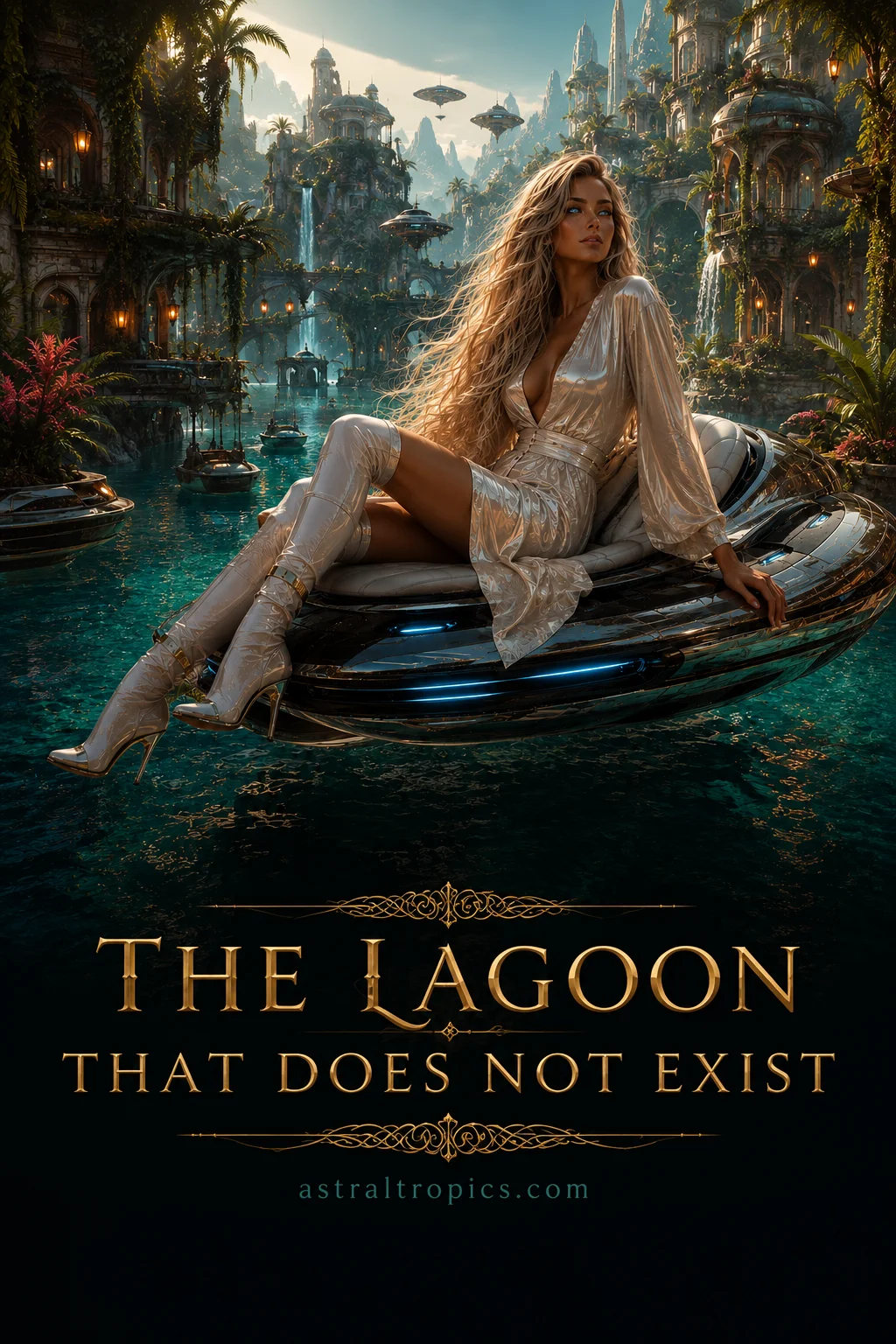 The Lagoon That Does Not Exist 10x10 Fantasy Sci-Fi Poster, Futuristic Tropical Wall Art Gift product image (1)