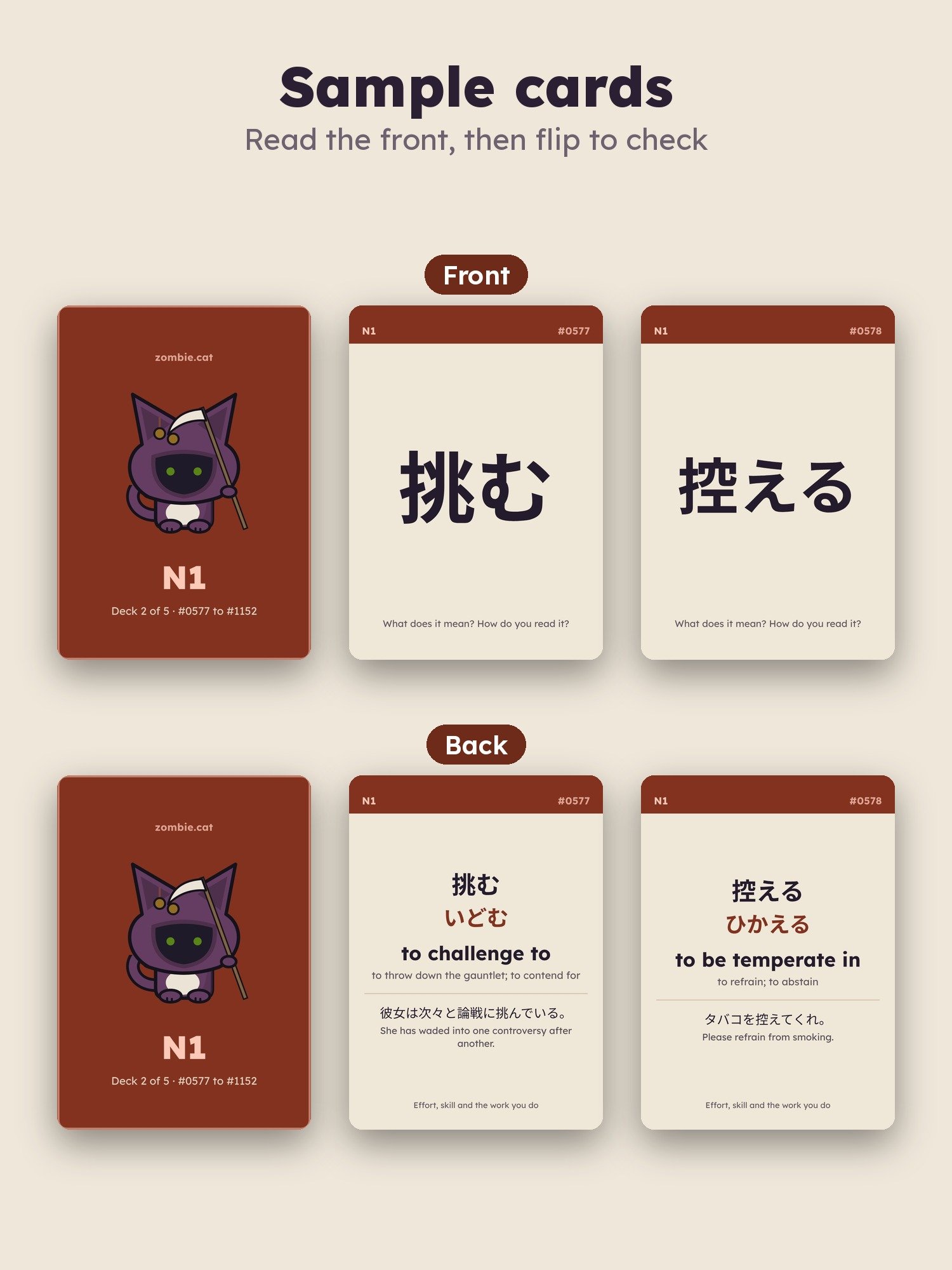 Japanese Flash Cards: JLPT N1 Vocabulary Deck 2 of 5, Words 577 to 1152 (zombie.cat) product image (3)