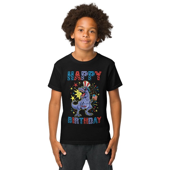 Happy Birthday (USA 4th Of July Dinosaur) T-Shirt For Kids product image (9)