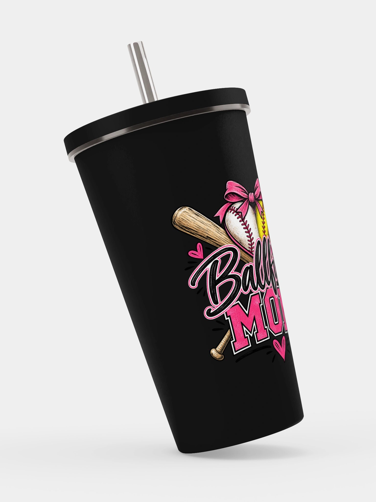 Ballfield Mom Baseball & Softball Bow Tumbler | Cup with Straw product image (2)