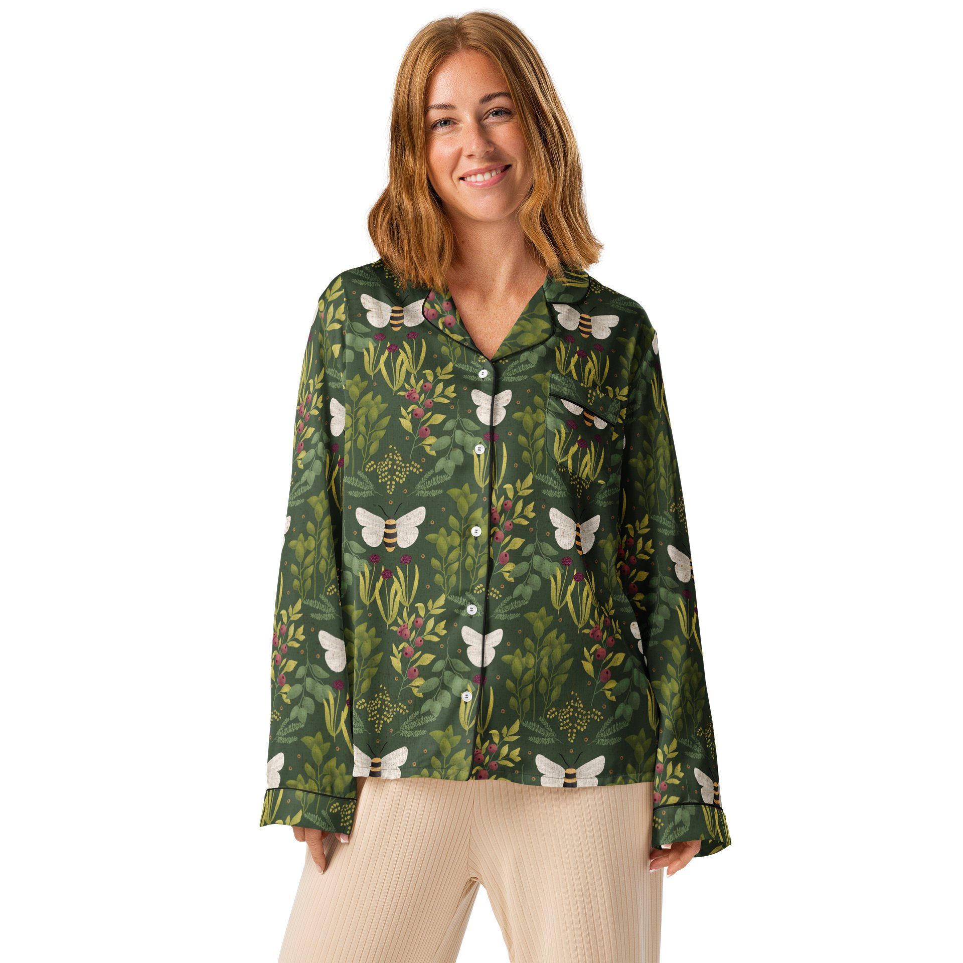 Bees and Foliage Ladies Long Sleeve Pajama Top product image (1)