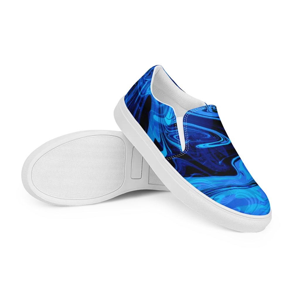 Blue and Black Swirl Pattern Men's Canvas Slip-On Shoes product image (12)