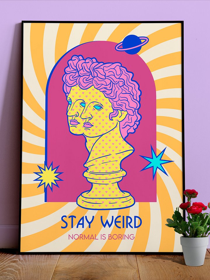 Retrowave poster/Vaporwave print: Stay Weird — anime poster, aesthetic poster, space art print, video game poster, neon light, 90s decor product image (1)