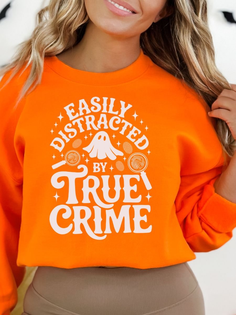 Easily Distracted by True Crime Halloween Spooky Ghost Sweatshirt product image (1)