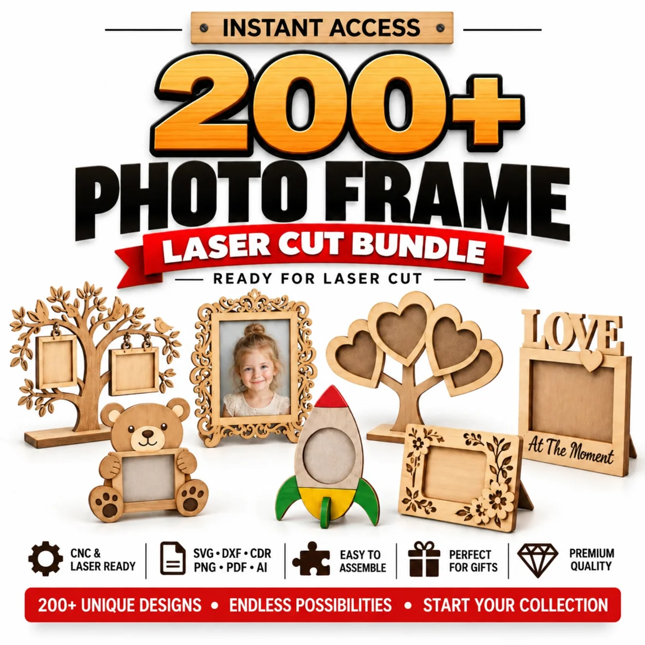200+ Photo Frame Laser Cut Bundle | Wood Picture Frame SVG, DXF, AI & PDF Files product image (1)