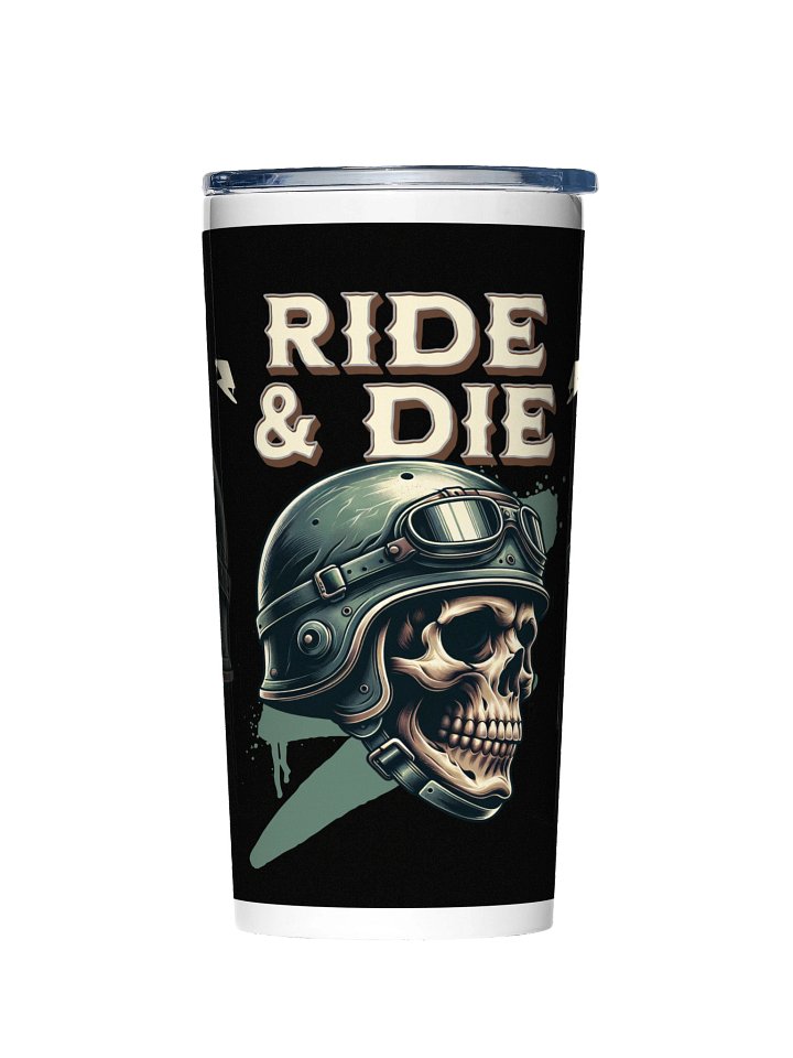 20oz Stainless Steel Tumbler with Lid - Ride & Die Biker Skull Helmet Design, Insulated Motorcycle Rider Travel Cup by BoldPixel product image (2)