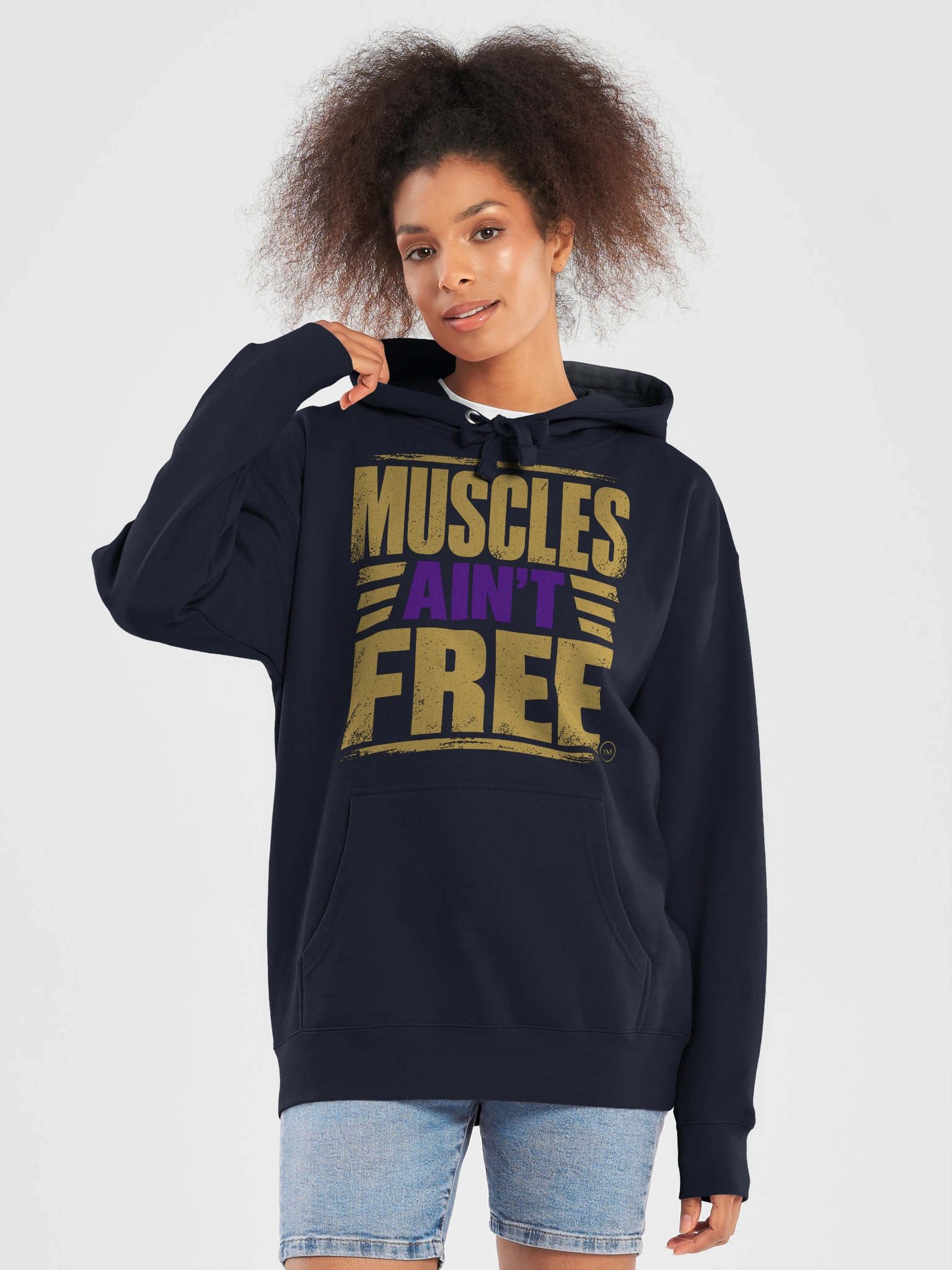 The "Muscles Ain't Free" Royal Gold & Purple Heavyweight Hoodie product image (5)