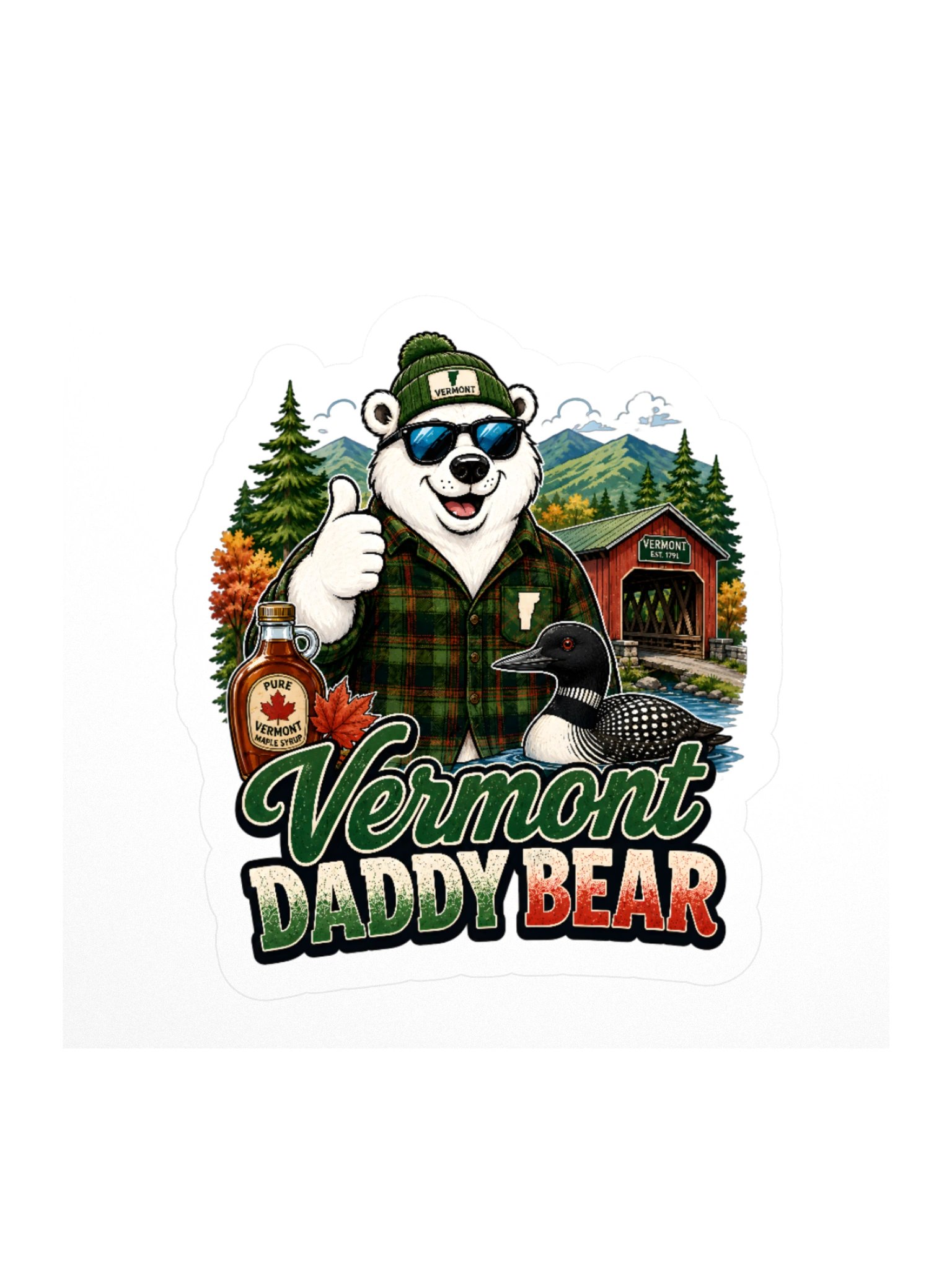 Vermont Daddy Bear Retro Polar Bear Covered Bridge Design product image (3)