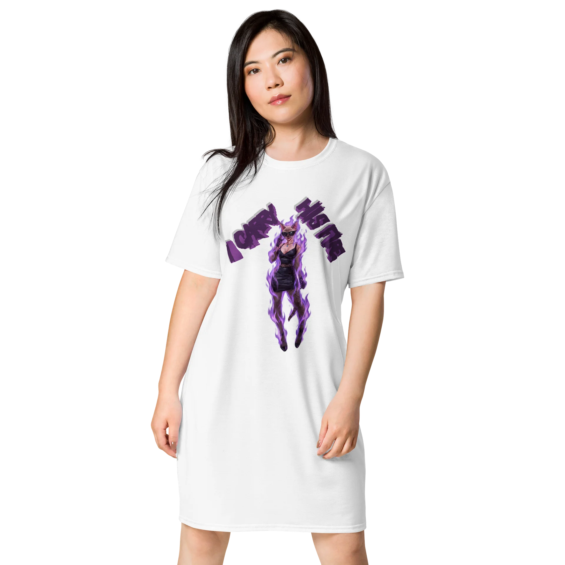 Purple Flame Cat Graphic T-Shirt Dress product image (1)