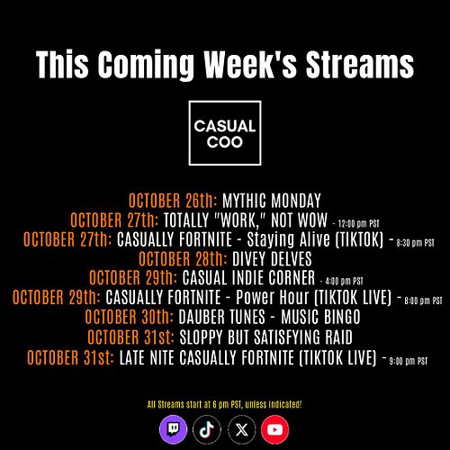 Looking for something casual to do this week? CasualCoo has quite the schedule this week. Come join him, either playing with ...