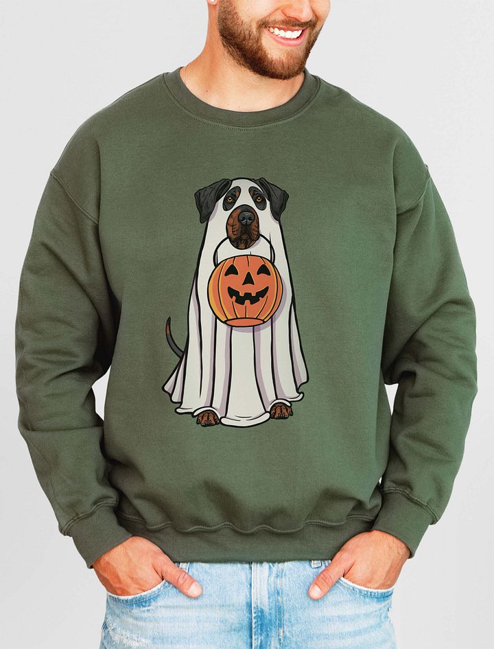 Funny Halloween Rhodesian Ridgeback(Black & Tan) Sweatshirt | Funny Dog Wearing a Ghost Costume and Holding a Pumpkin Basket product image (2)