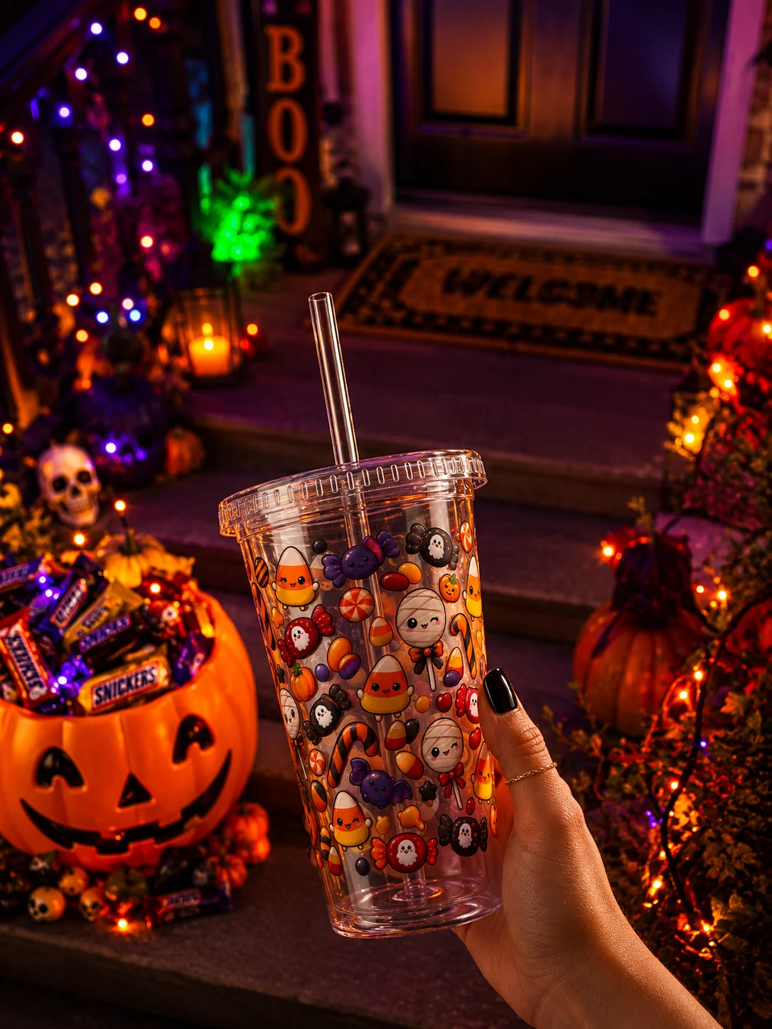 Trick-or-Treat Candy Theme Clear Dual Wall Tumbler 16 Oz (473 ml) product image (1)