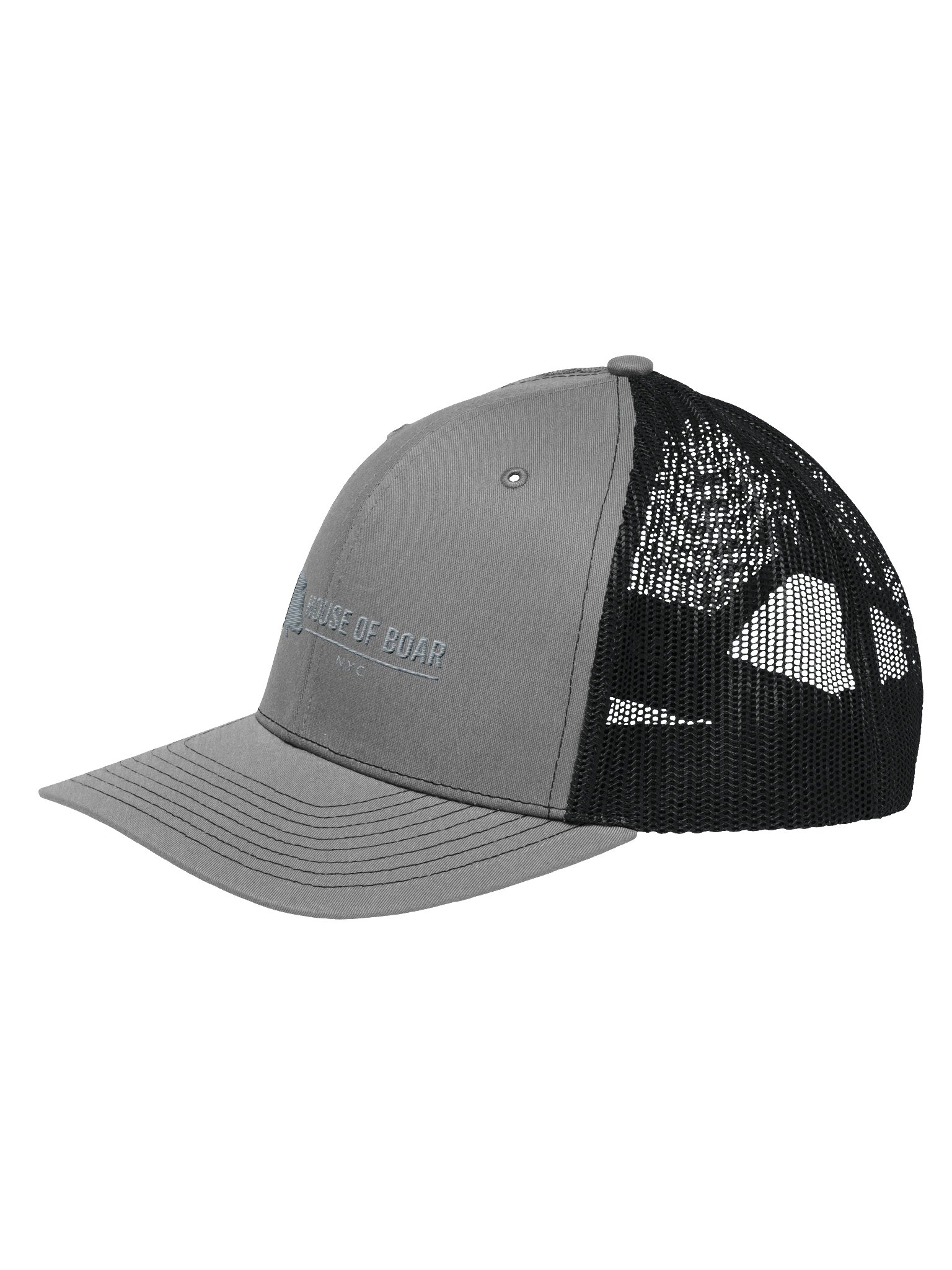 House of Boar NYC — Embroidered Trucker Hat (Heather Gray / Black — Gray Thread) product image (2)