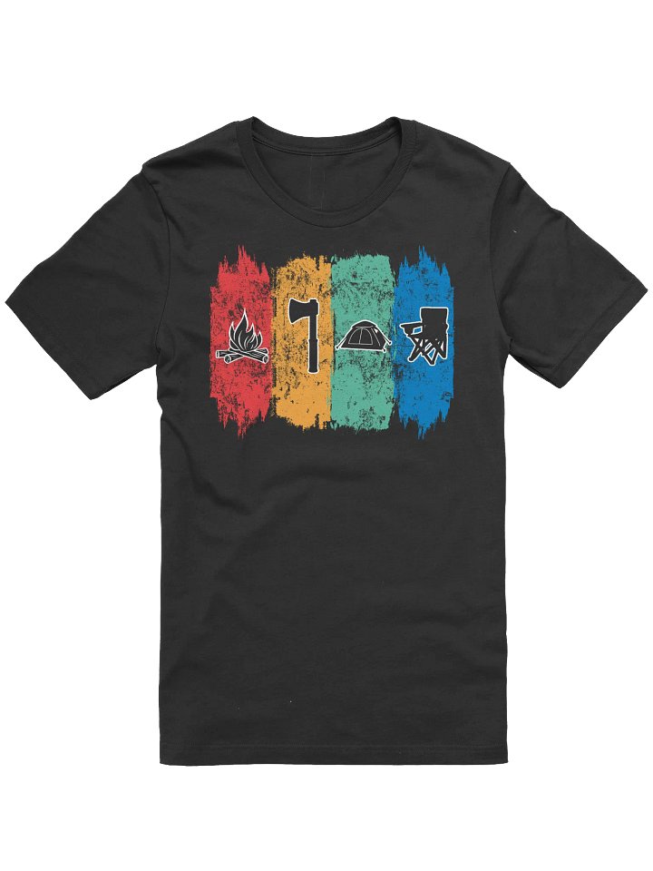 Camping Icons T-Shirt - Fire, Axe, Tent & Chair Outdoor Tee for Campers, Campfire Shirt, Hiking Tee, Adventure T-Shirt, Outdoor Enthusiast product image (1)