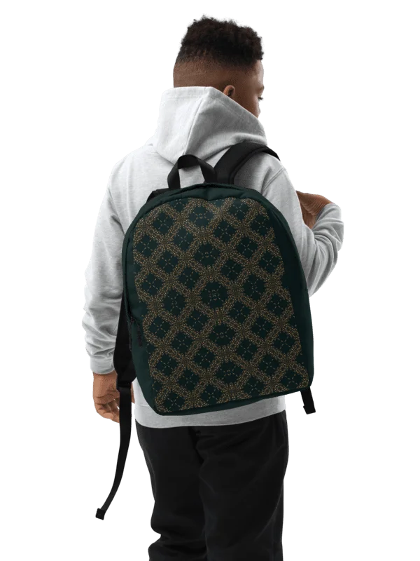 Dark Green Gold Pattern Backpack Elegant Minimalist Bag product image (8)