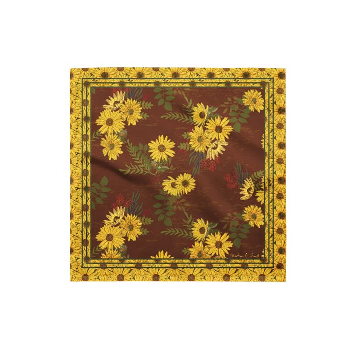 “Helianthus Sunflower Amongst the Greens” Bandana in Red product image (1)