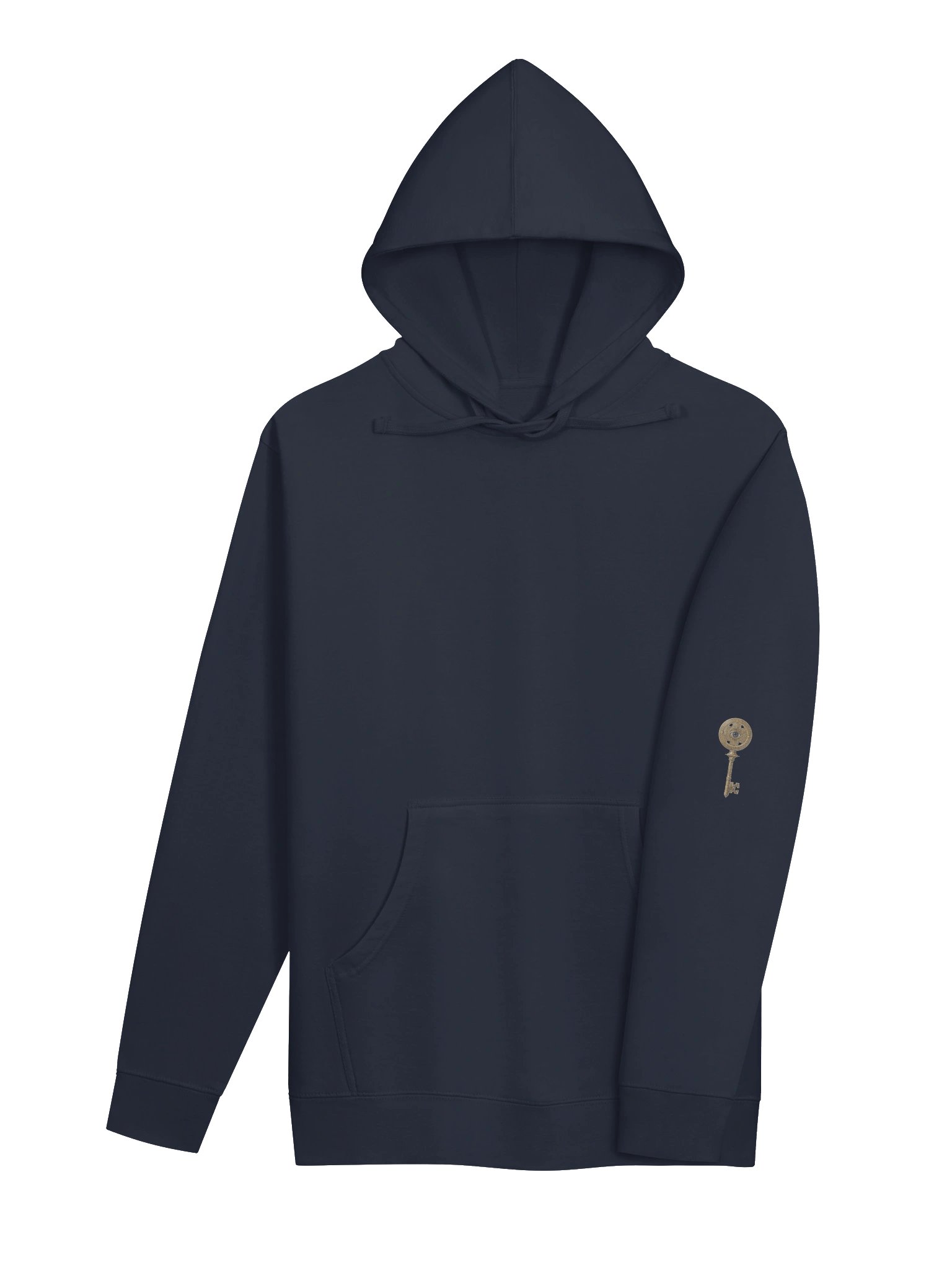 The Gatekeeper’s Key – Classic Navy Reverse Edition (Back + Left Sleeve Print) | Unisex Midweight Hoodie product image (4)