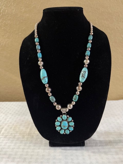 The "Desert Sky" Turquoise Cluster Pendant & Bead Necklace product image (1)