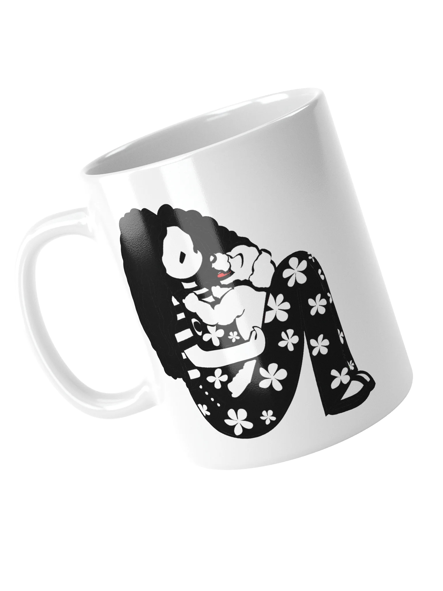 Mug: Girl with laughing dog | black and white product image (4)
