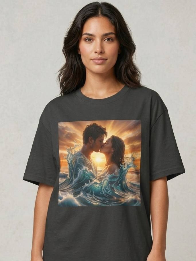 Ocean Twin Flames Sunset Kiss Oversized Tee product image (1)