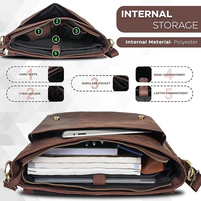 MEEBOY Leather Laptop Messenger Bag for Men and Women - Briefcase Crossbody Office product image (5)