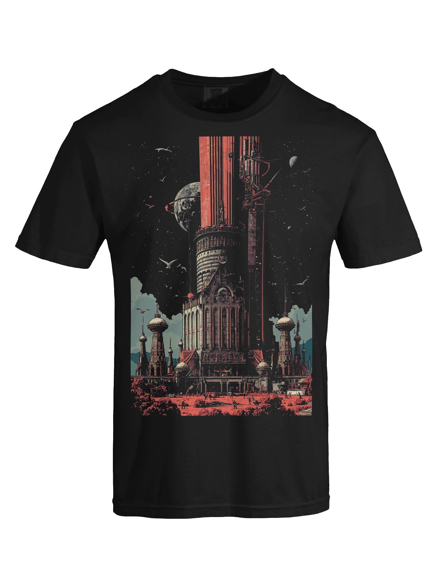 Retro Sci-Fi Tower Spaceport Heavyweight T-Shirt product image (2)