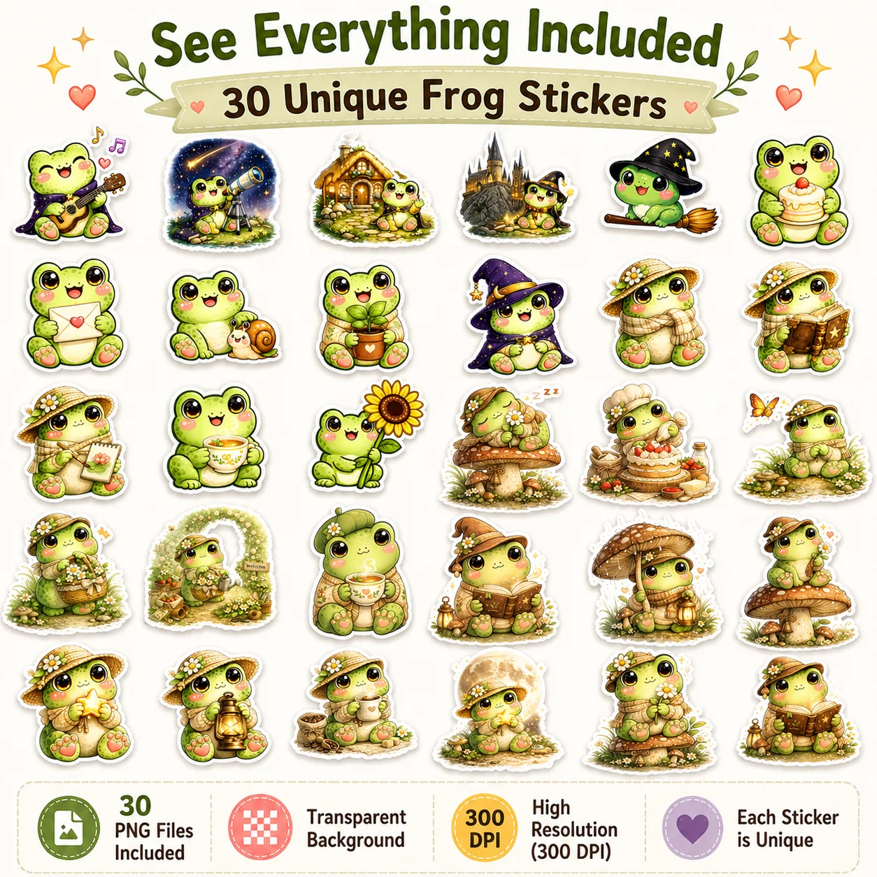 30 Kawaii Frog Stickers – Digital Bundle product image (2)