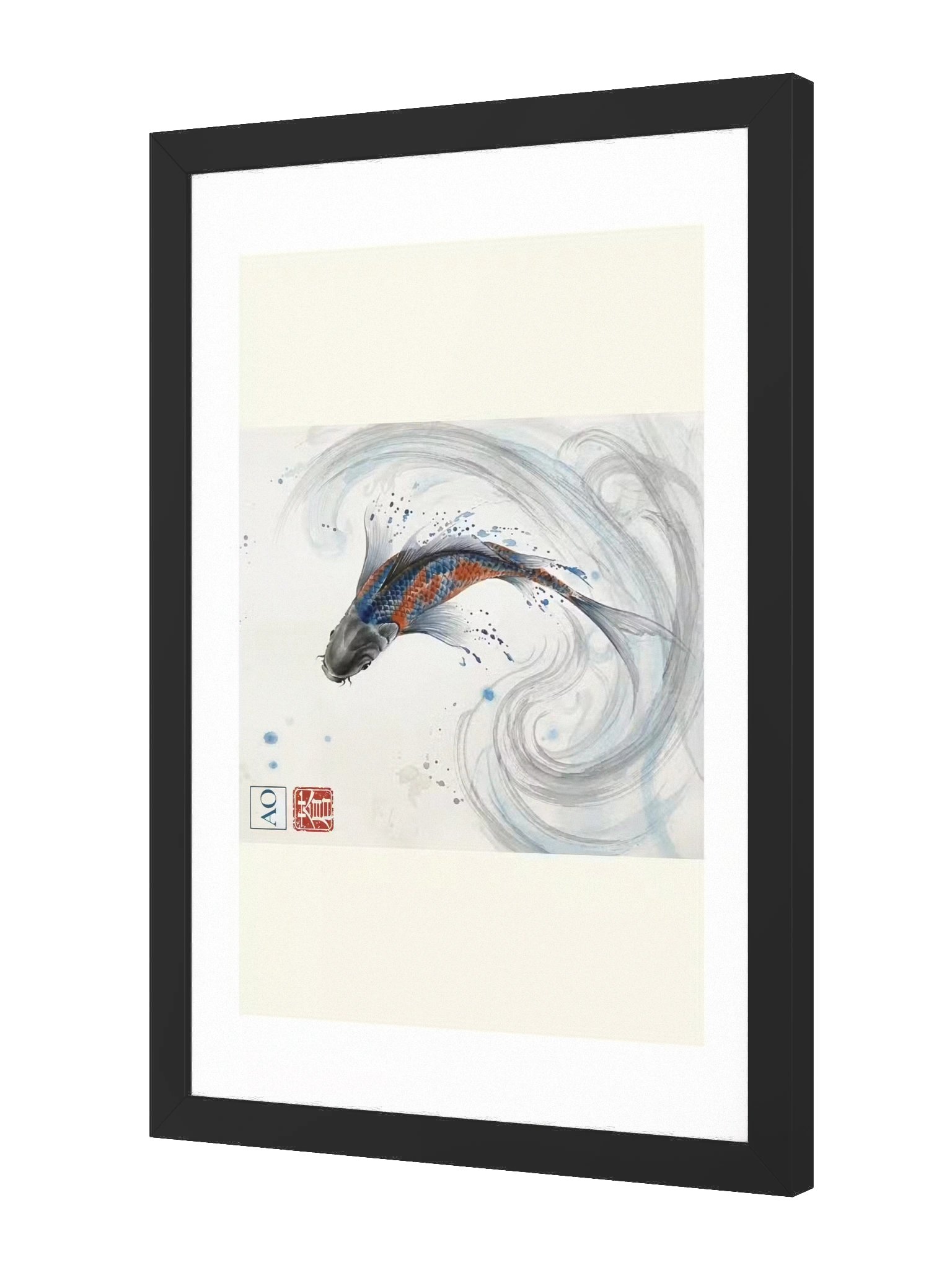 Japanese Ink Art Print | Celestial Koi No.03 | Framed Wall Art - AO Japan Blue product image (2)