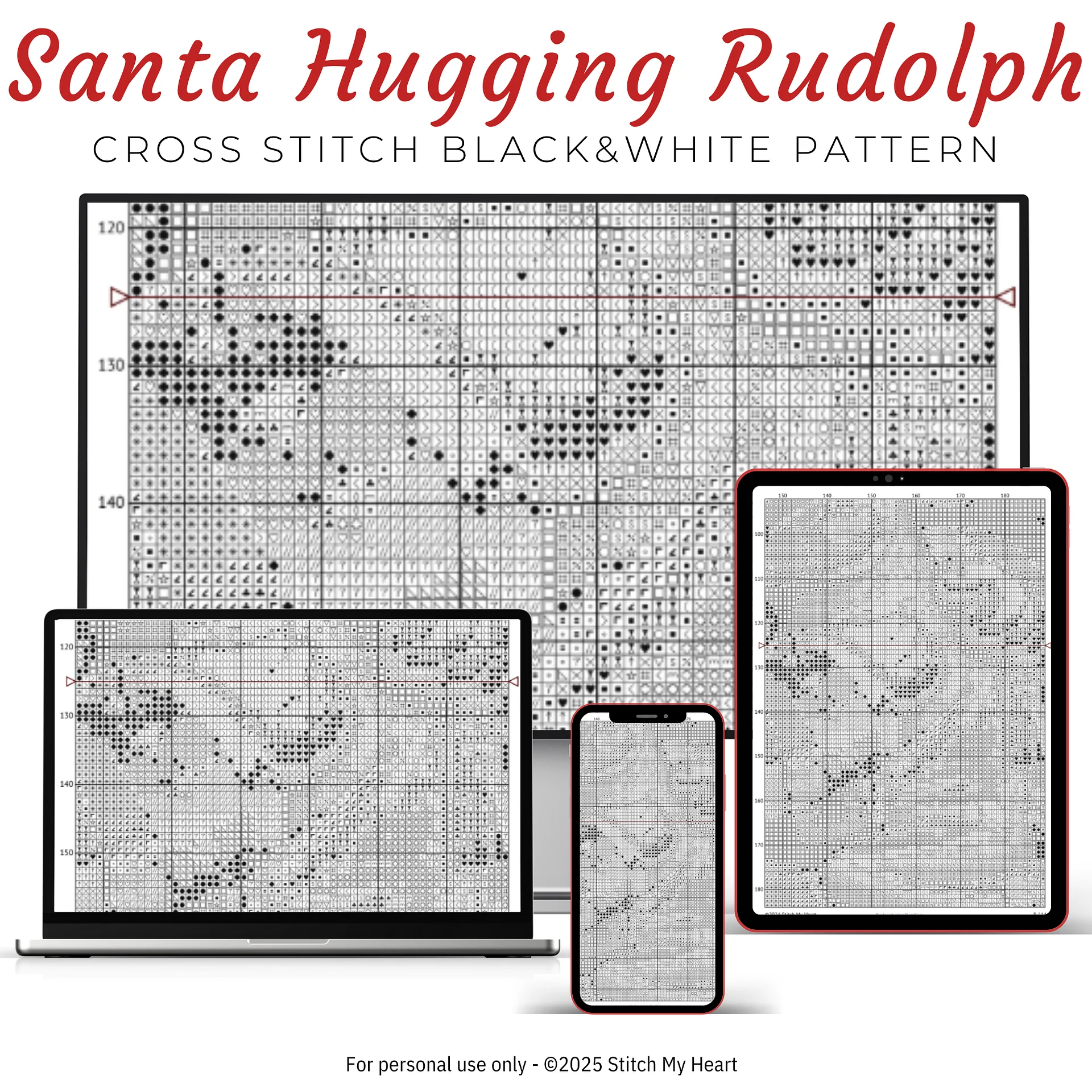 Santa Hugging Young Rudolph Cross Stitch Pattern product image (4)