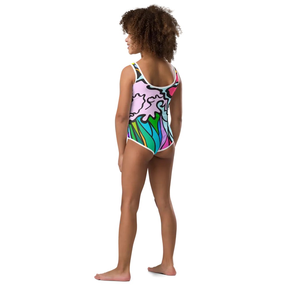 Vibrant Splash All-Over Kids Swimsuit - Wave at Sunset product image (3)