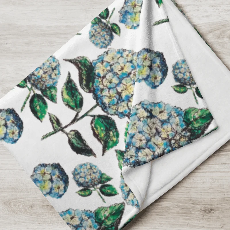 Blue Hydrangeas | Coastal Floral Throw Blanket in Soft Fleece product image (1)