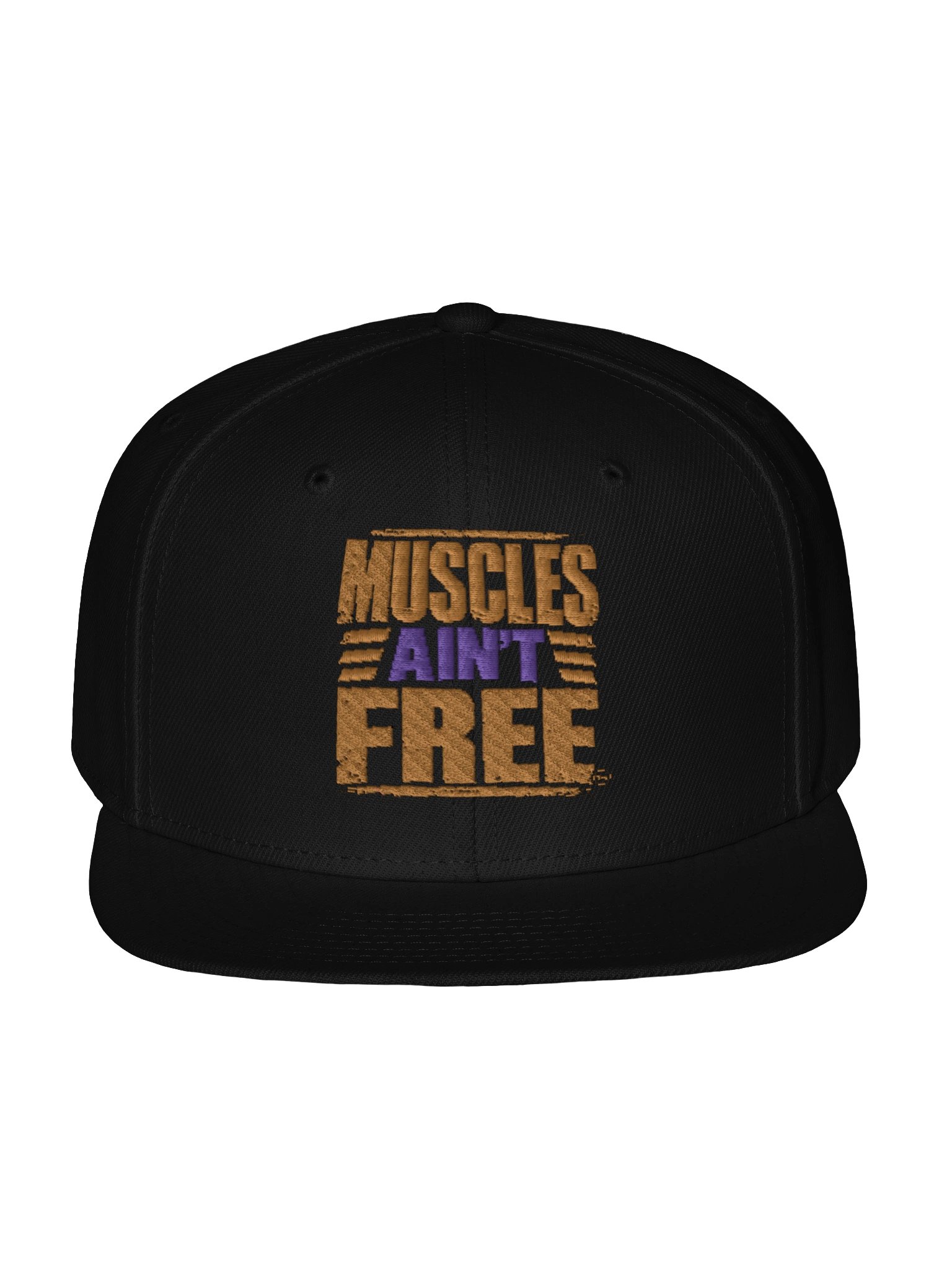 The "Muscles Ain't Free" Distressed Gold & Purple Flat-Bill Snapback Cap product image (1)