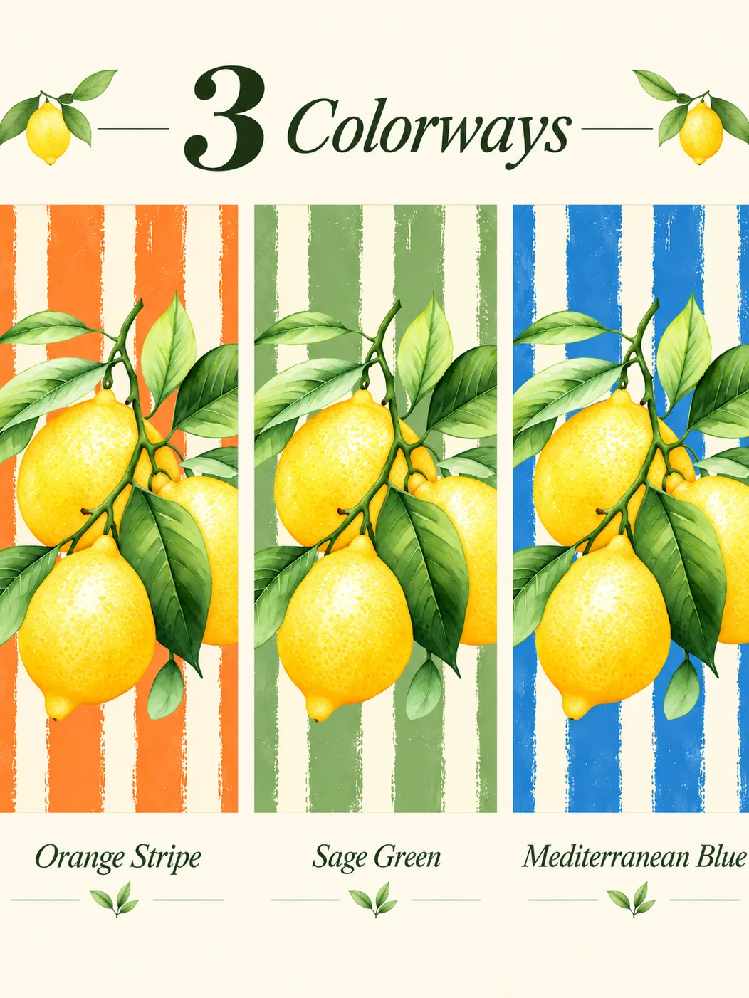 Lemon Wall Art Set | Citrus Kitchen Decor | Mediterranean Printable Posters | Orange Blue Sage Botanical Trio Download product image (8)