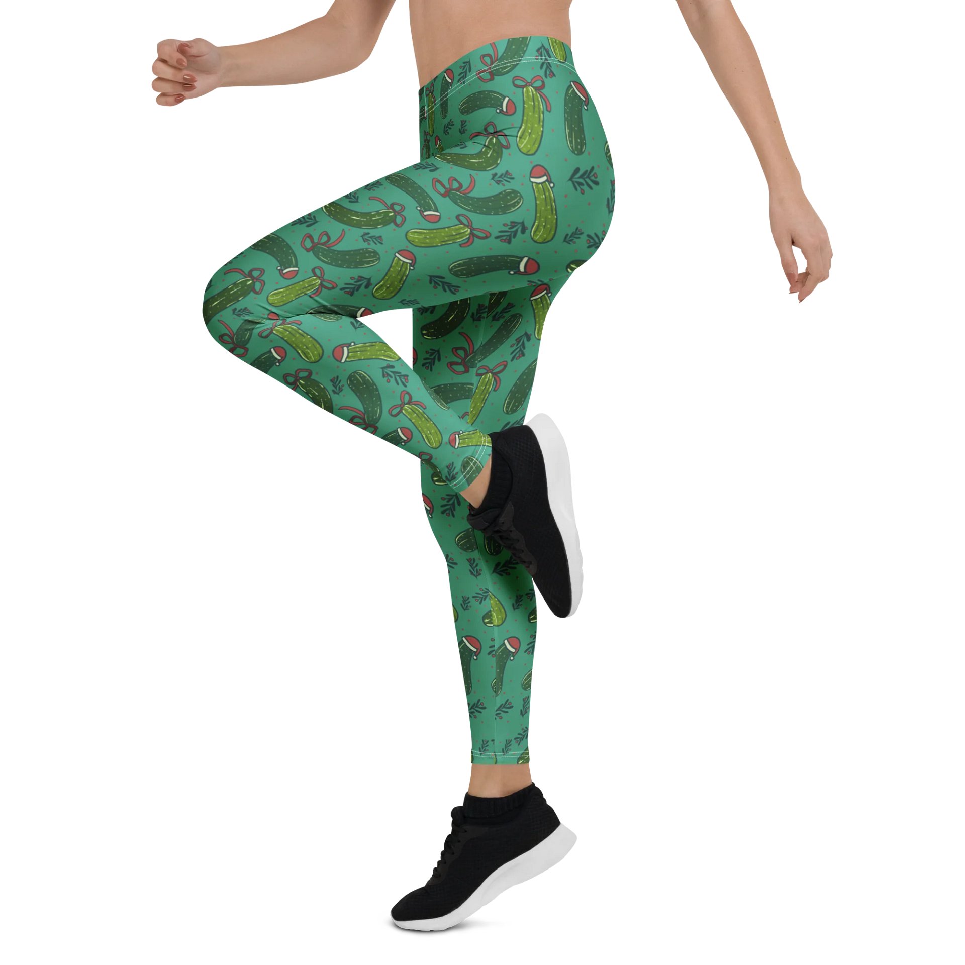 Christmas Pickles Pattern Leggings, Dark Green product image (5)