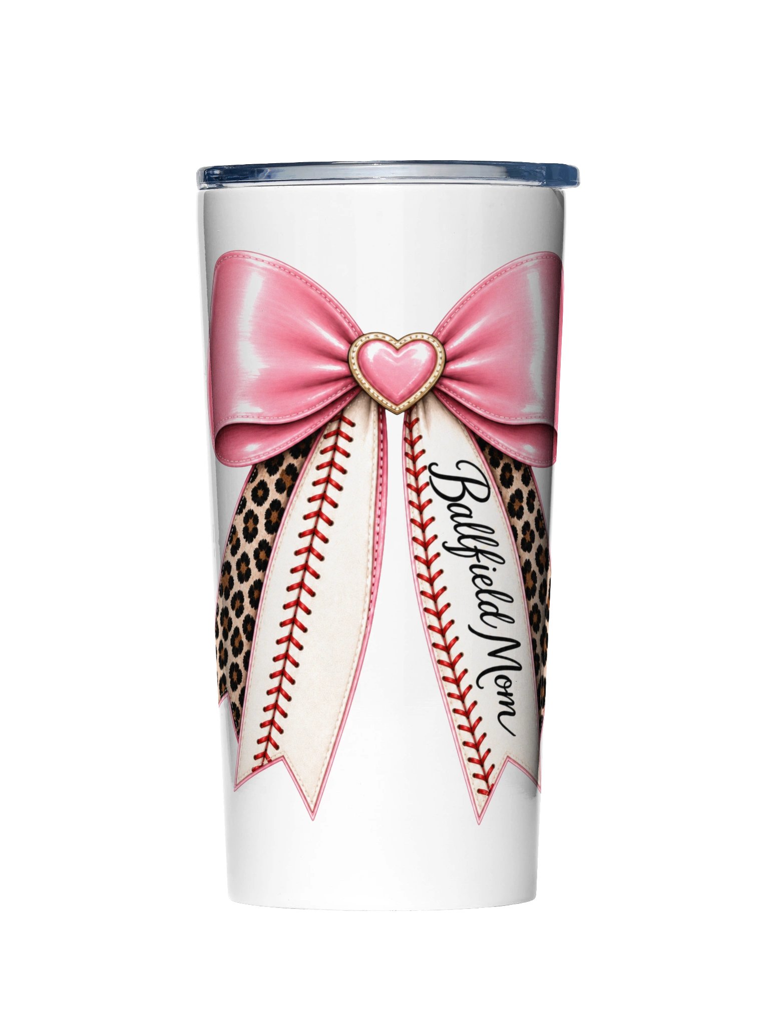 Ballfield Mom Pink Heart Bow Tumbler | 20oz Baseball Mom Cup product image (1)