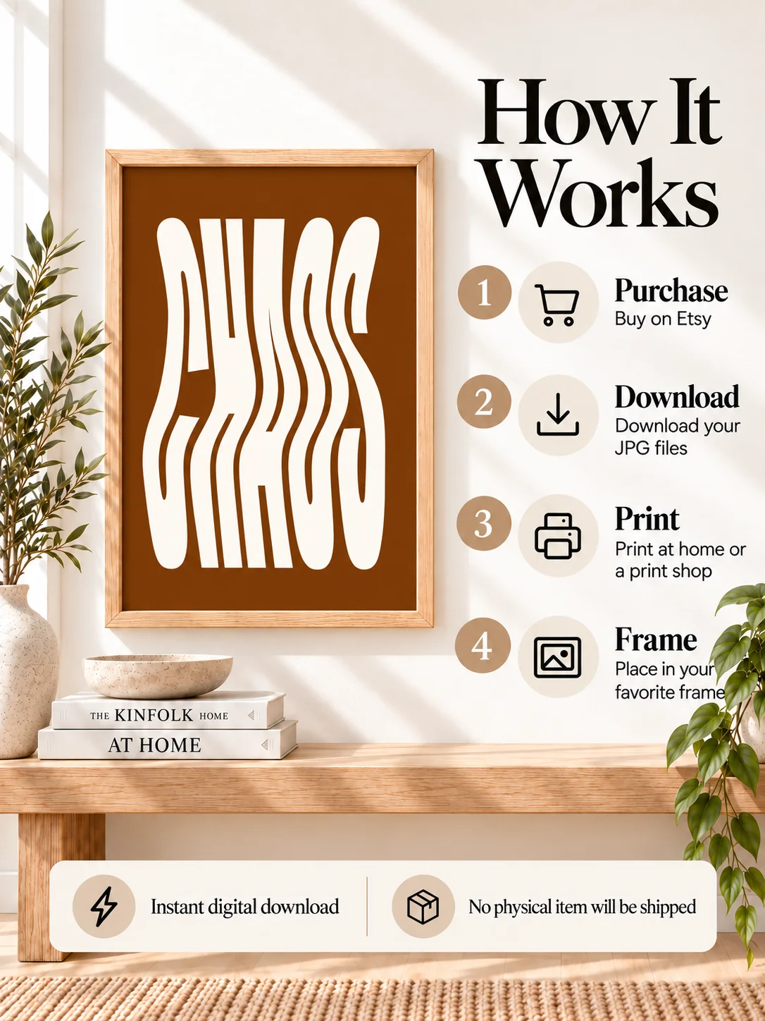 CHAOS Typography Poster Wavy Retro Printable Wall Art Brown Cream Y2K Dorm Decor Funky Graphic Digital Download product image (4)