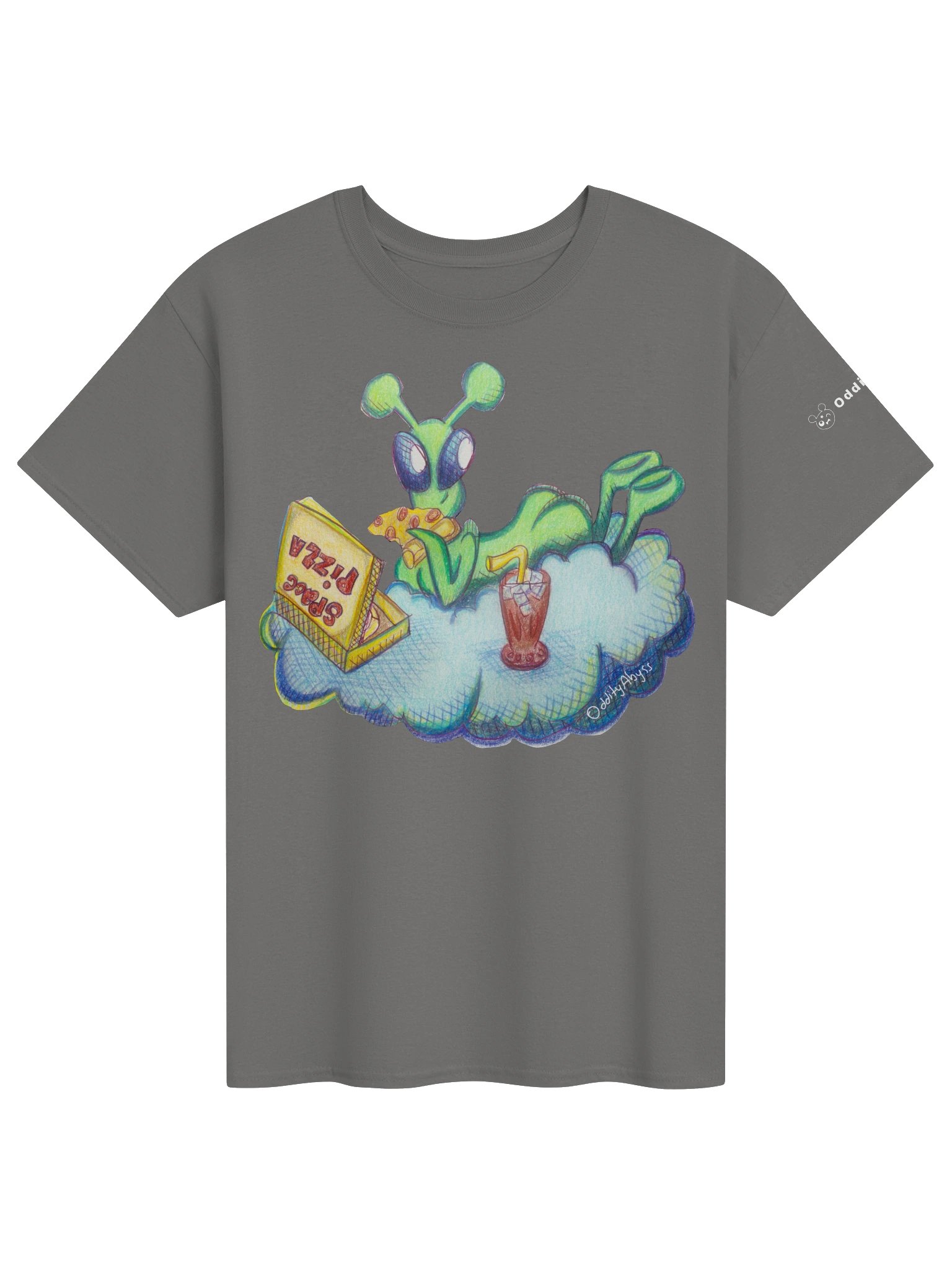 Space Babe Alien Pizza Charcoal Tee 👽🍕💚 product image (1)