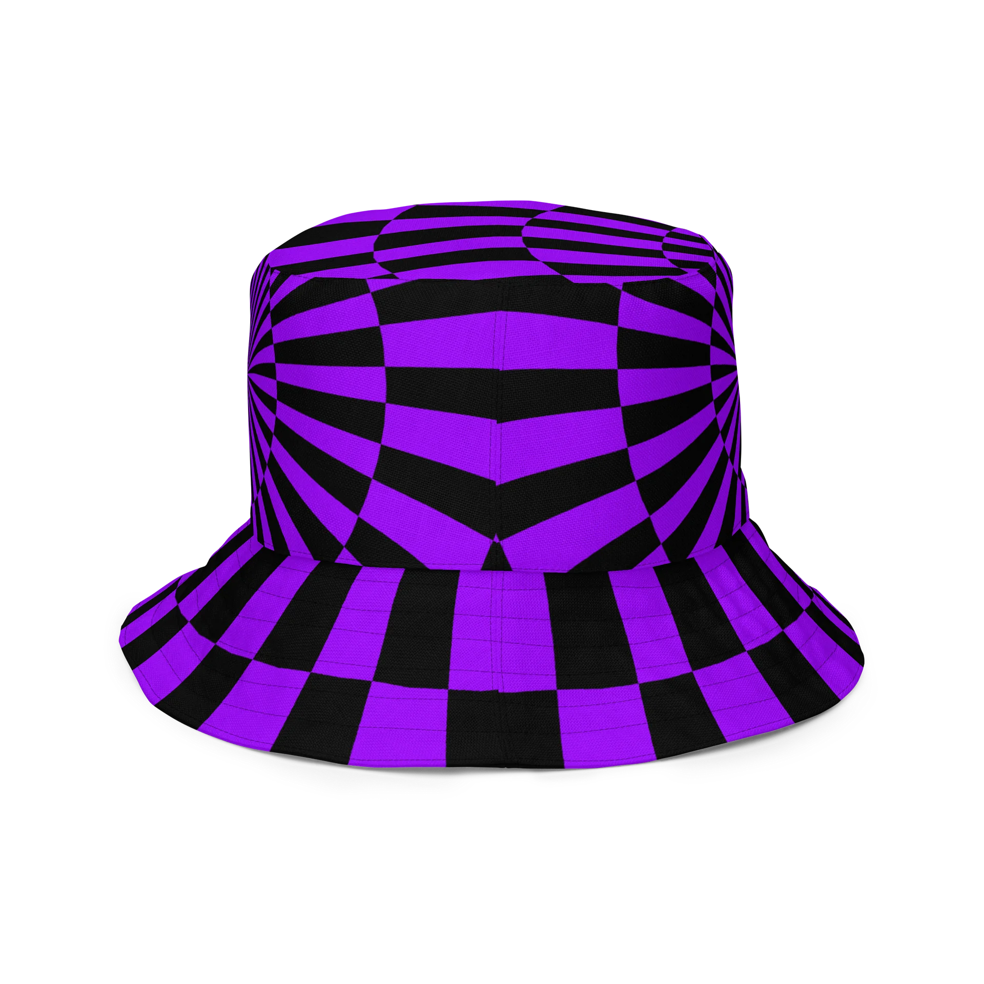 Psychedelic Rave Reversible Bucket Hat, Halloween Orange Black Purple Checkers Circus Accessory, Spiral Trippy Techno Festival Fashion product image (8)