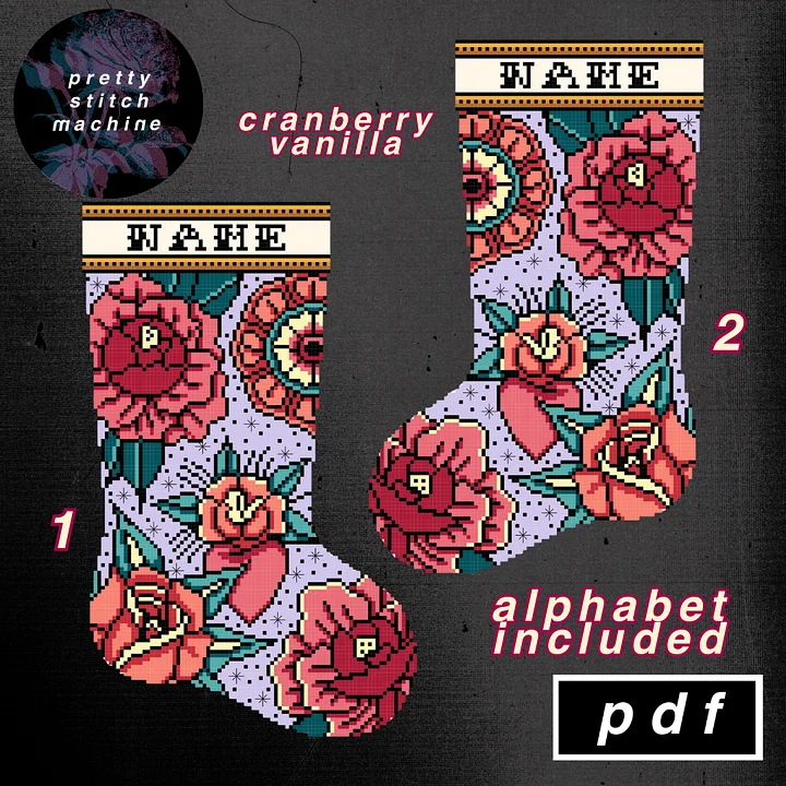 Traditional Florals Cranberry Vanilla Christmas Stocking Pattern Set product image (1)