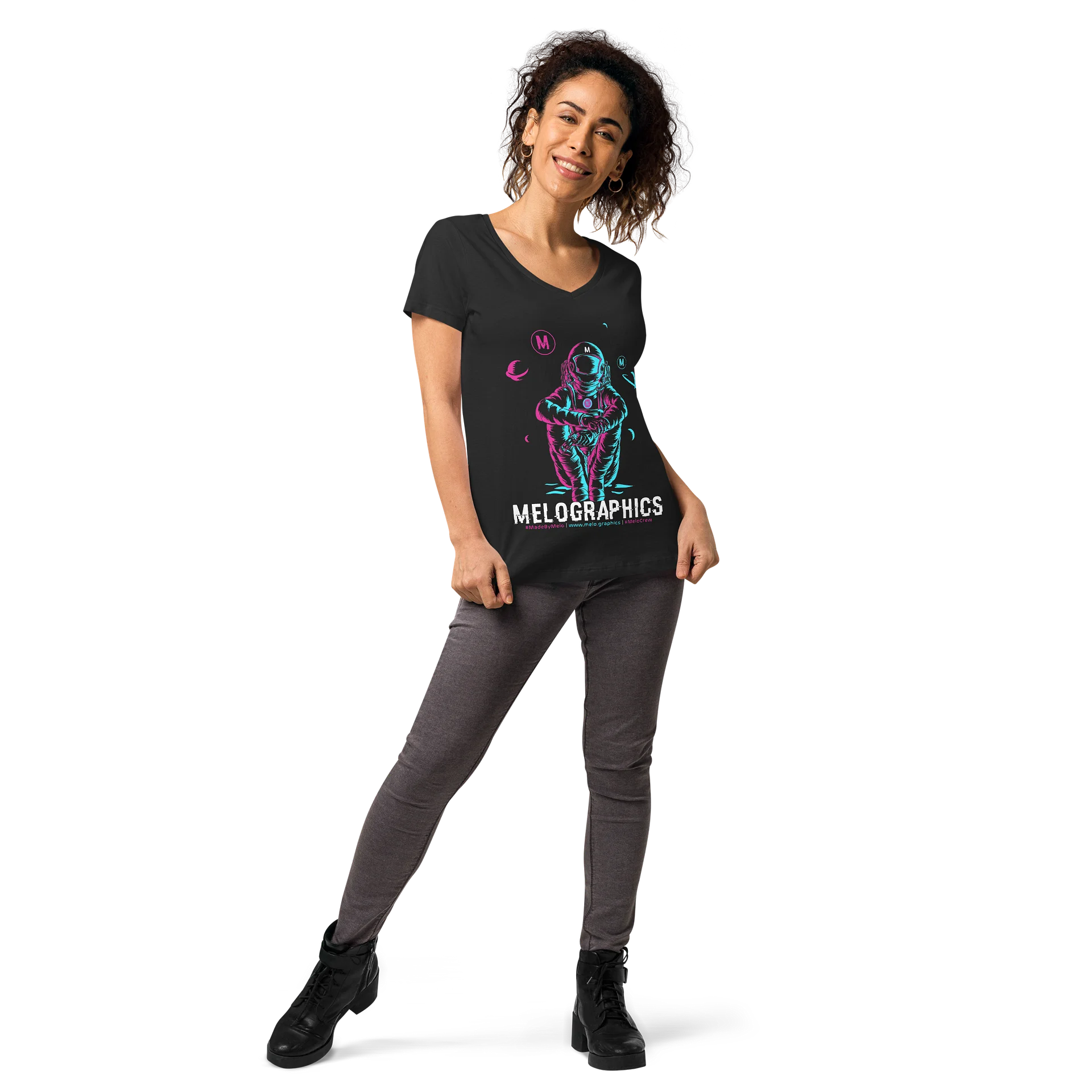 #MeloCrew Vibes: Duotone - Classic Women's V-Neck T-Shirt | #MadeByMELO product image (6)