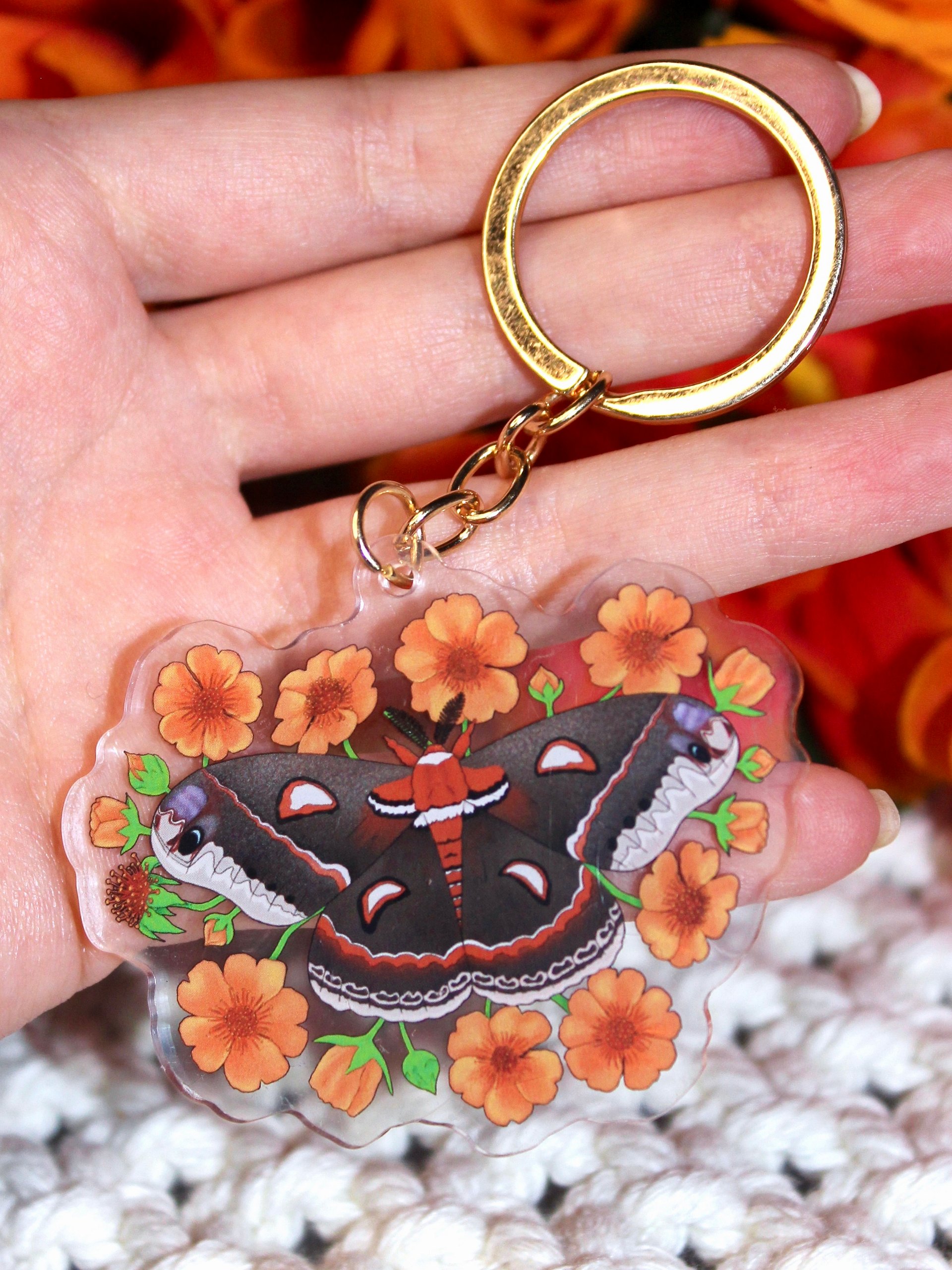 Floral Cecropia Moth Acrylic Keychain product image (3)
