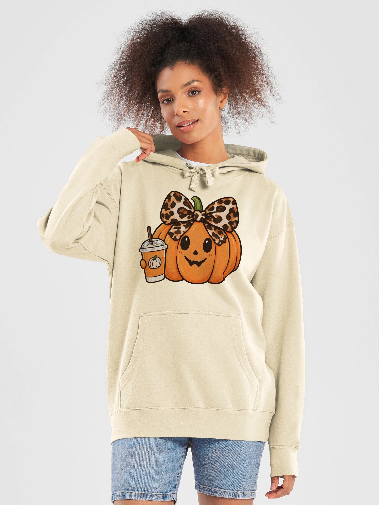 Leopard Bow Pumpkin Hoodie – Fall Drink Halloween Sweatshirt product image (5)