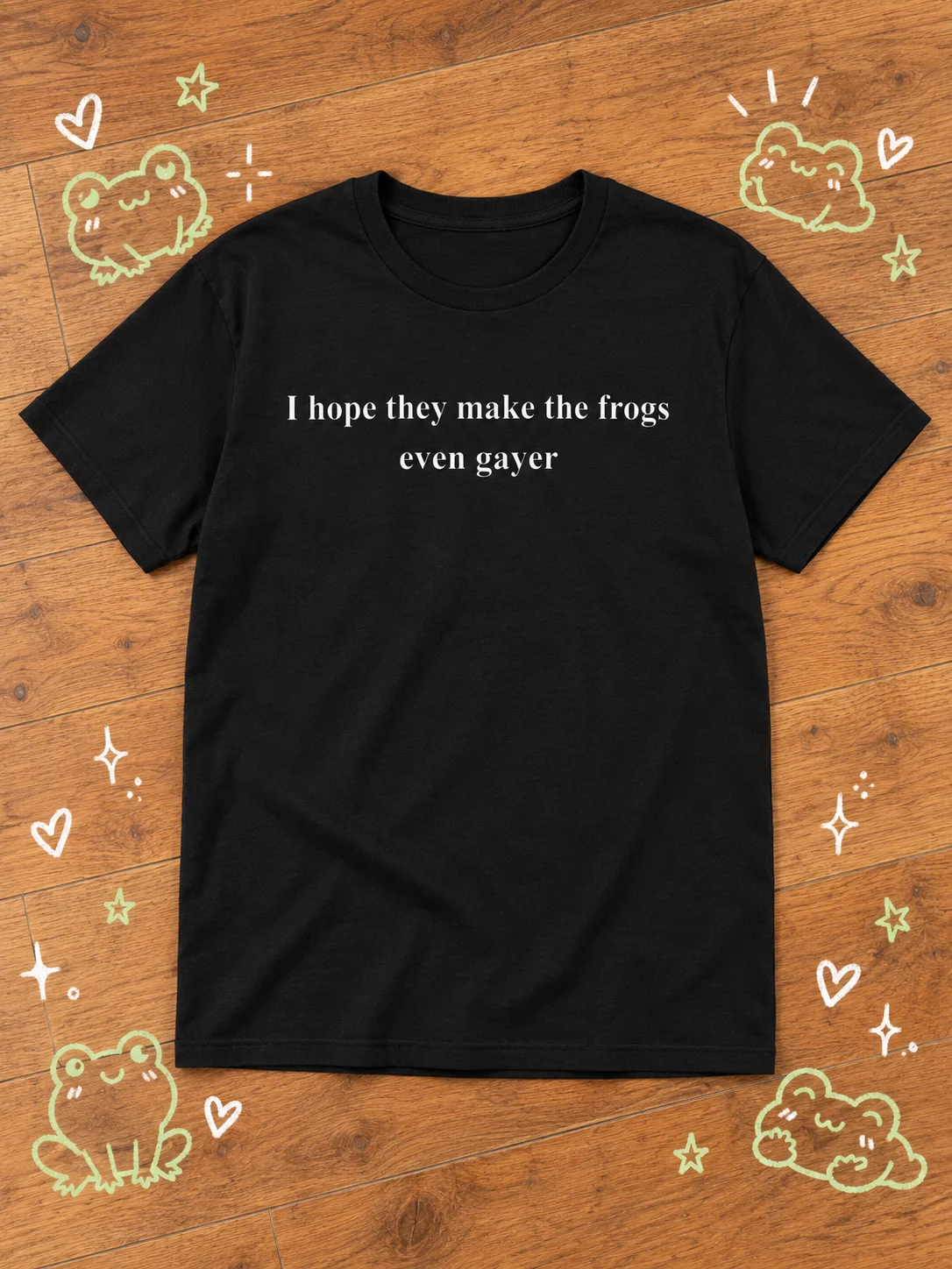 Gayer Frogs Tee | Satirical Queer Graphic Tee product image (1)