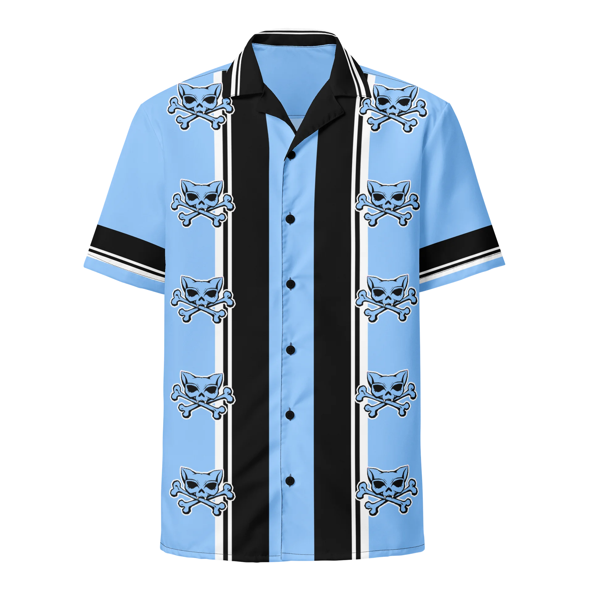 Light Blue Kat Skull Bowling Shirt product image (1)