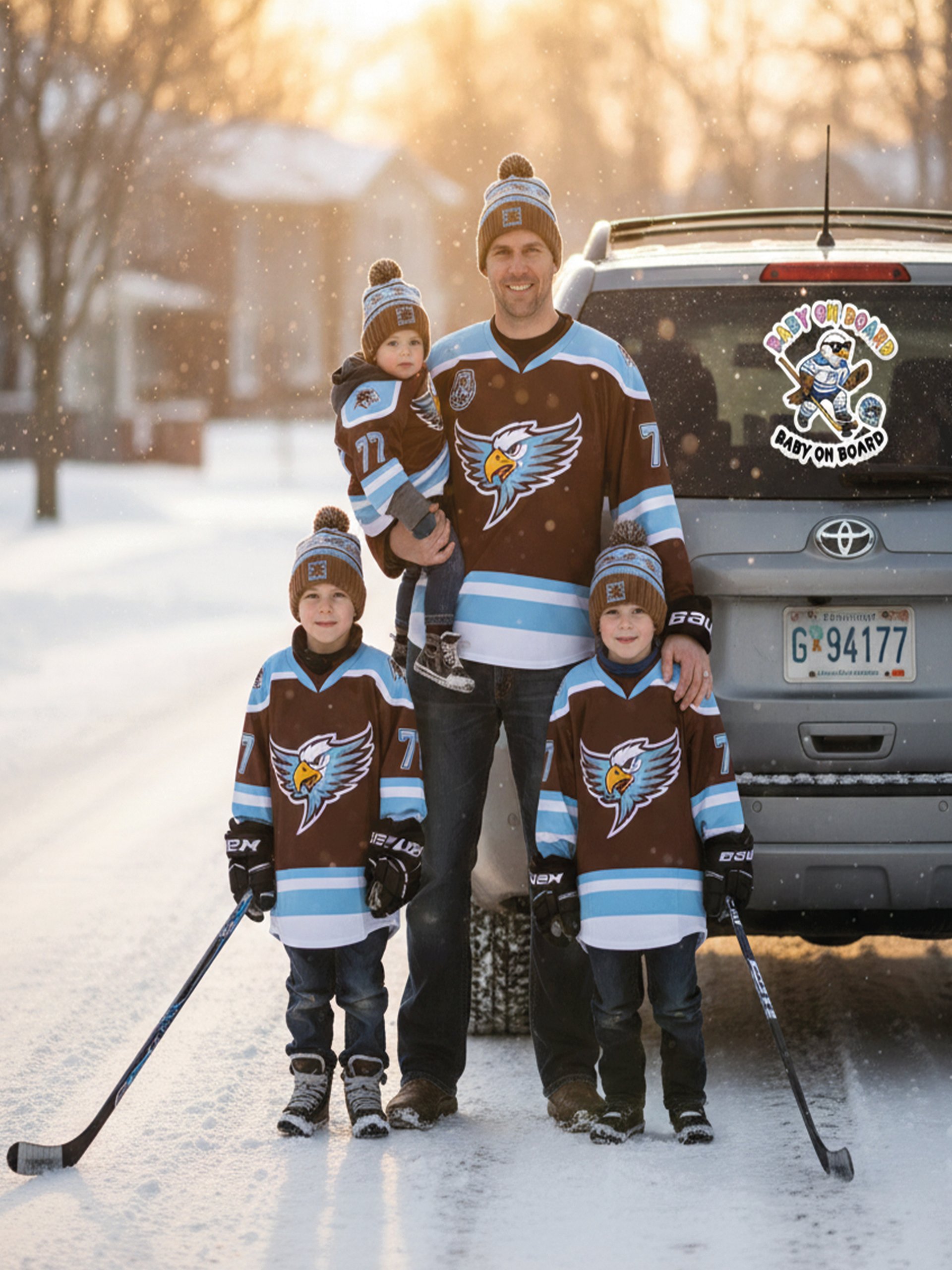 Funny Eagle Hockey Baby on Board Sticker - 5x5 Weatherproof Vinyl Car Decal - Premium Sporty Eagle Hockey Gift product image (3)