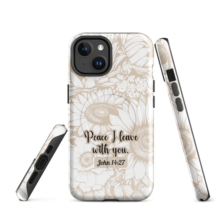 Peace I Leave with You John 14:27, Inspirational Gift, Tough Magnetic MagSafe® iPhone® Case Scripture, Sunflower Bible Verse, iPhone 14, 15, 16, 17, Pro, Pro Max, Plus Cases. product image (1)