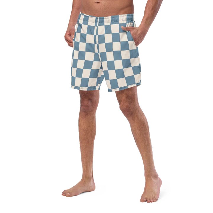 Stillness Move” Checkerboard Swim Shorts – Zen Meets Style (Dusty Blue & Cream) product image (2)