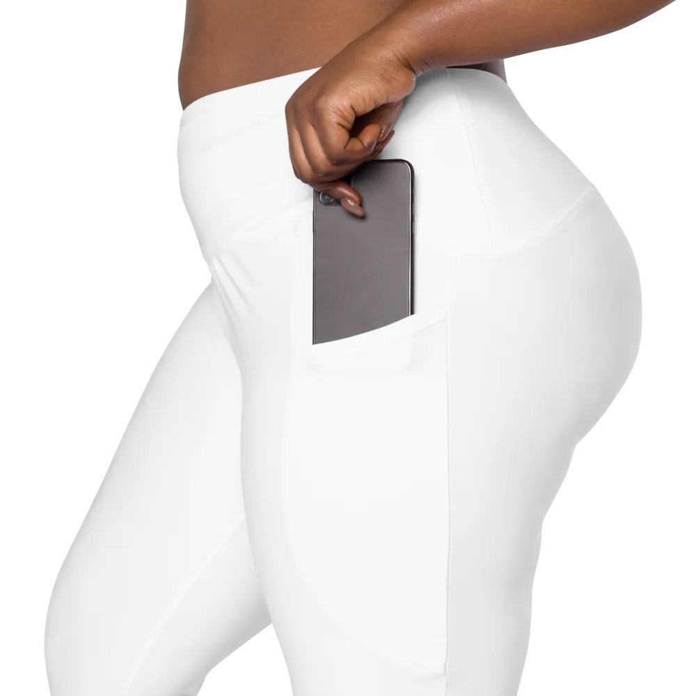 Graphic Grove High-Waisted Leggings - White, With Pockets & Exclusive Design product image (8)