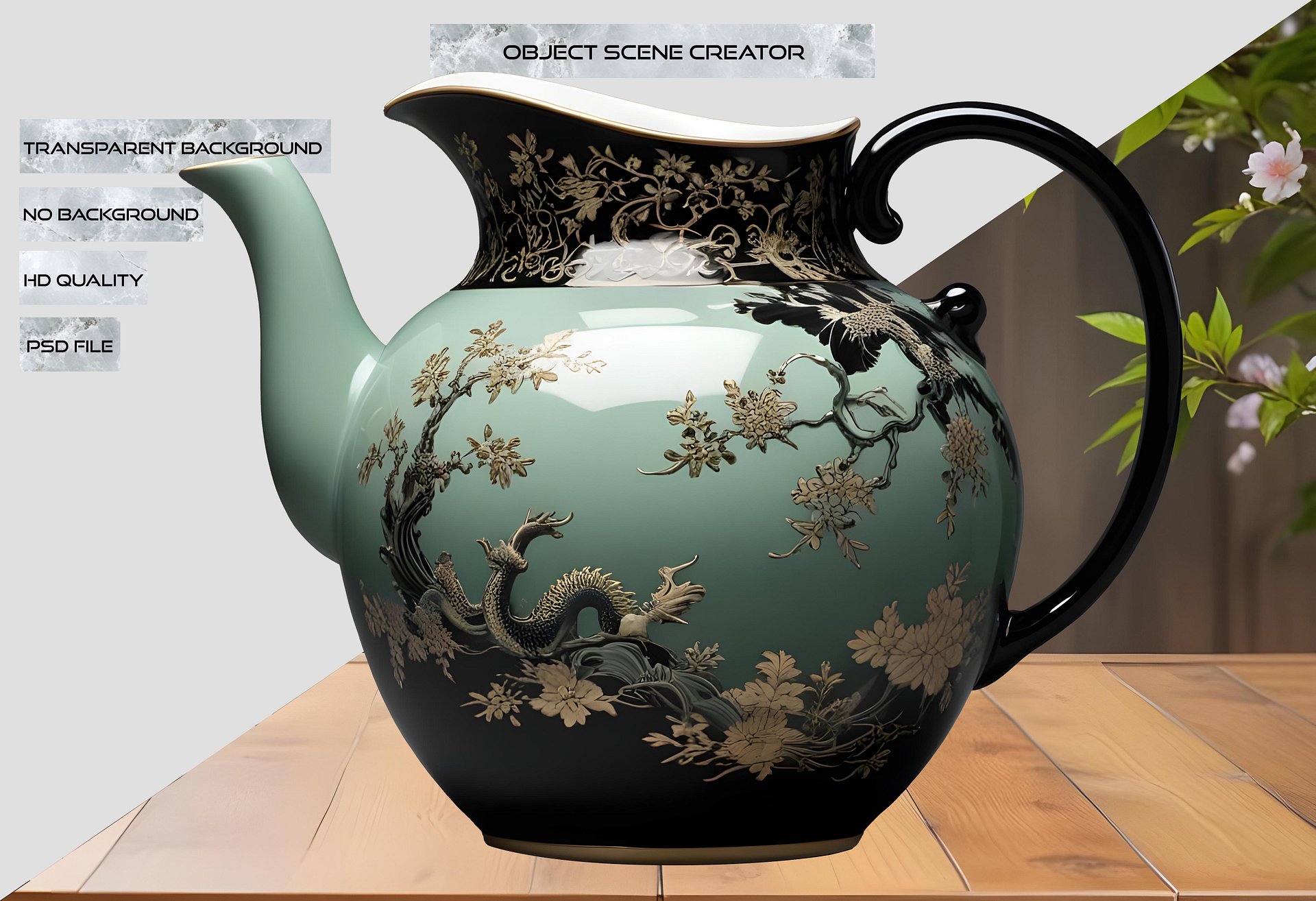 Chinese Porcelain Teapot – Majestic Dragon Motif PNG product image (2)